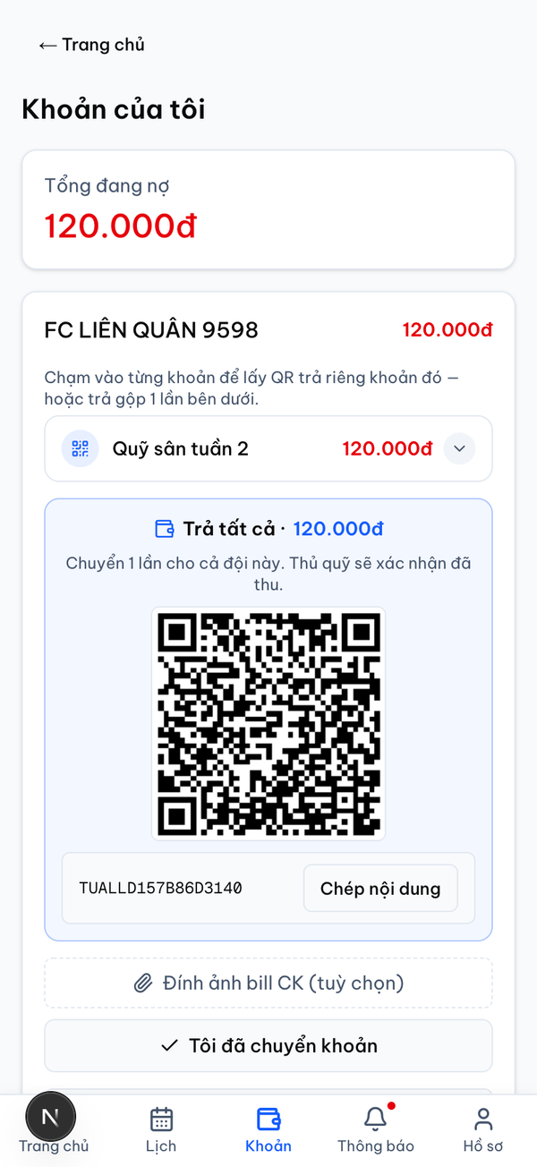 Màn hình trả tiền Minrot với mã VietQR